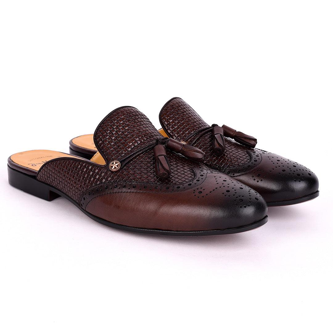 John Mendson Half Woven designed leather Shoe-Brown - Obeezi.com
