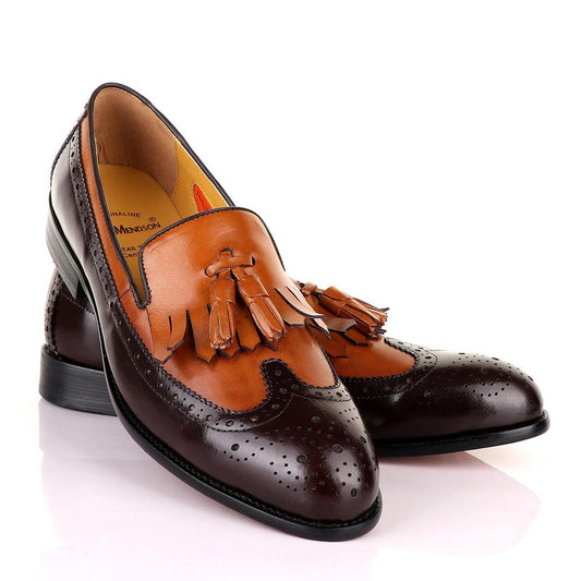 John Mendson Lace brogues Brown Leather Tassel Loafers - Obeezi