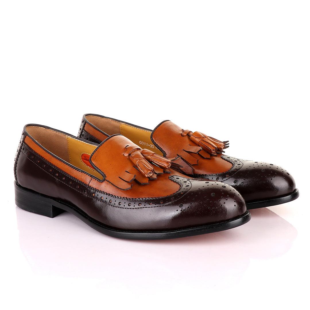 John Mendson Lace brogues Brown Leather Tassel Loafers - Obeezi