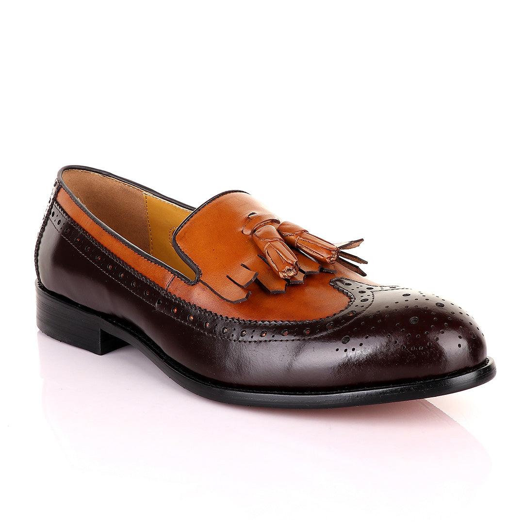 John Mendson Lace brogues Brown Leather Tassel Loafers - Obeezi