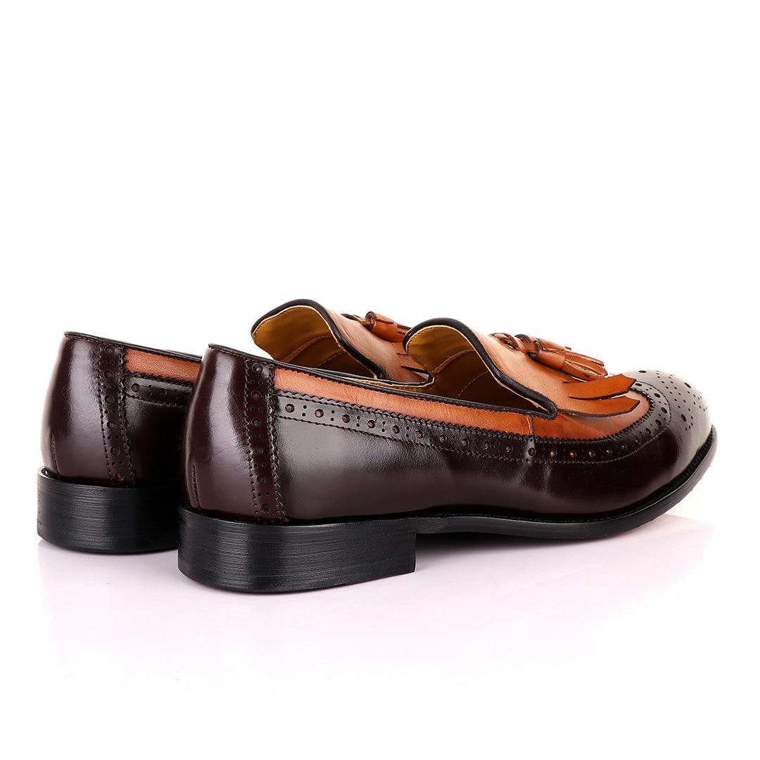John Mendson Lace brogues Brown Leather Tassel Loafers - Obeezi