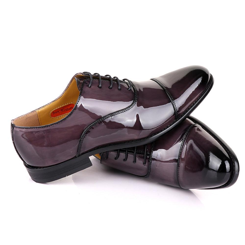 John Mendson Laceup Glossy Purple Leather Shoe - Obeezi