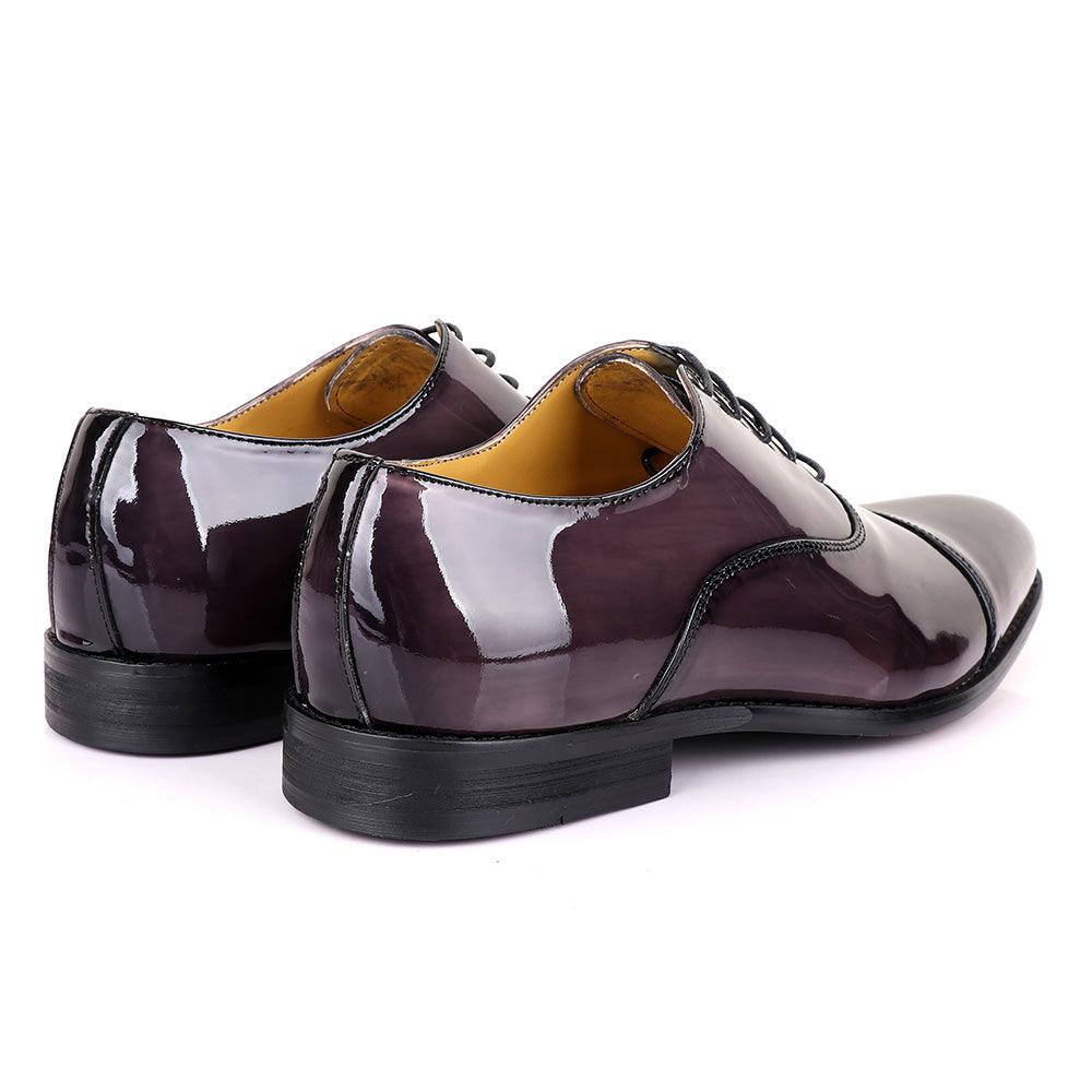 John Mendson Laceup Glossy Purple Leather Shoe - Obeezi