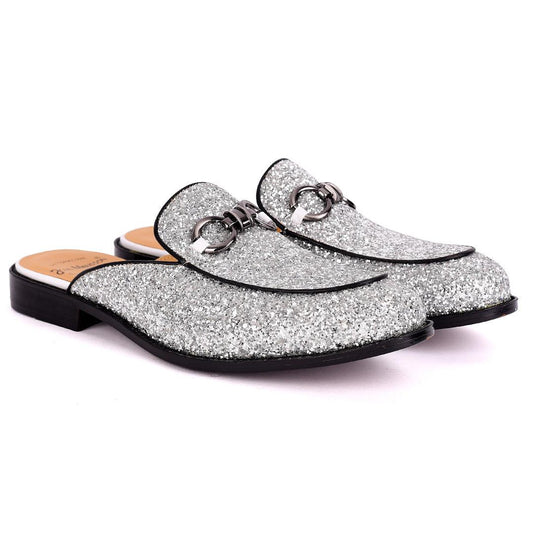 John Mendson Men's Silver Glittered Leather Half Shoe - Obeezi.com