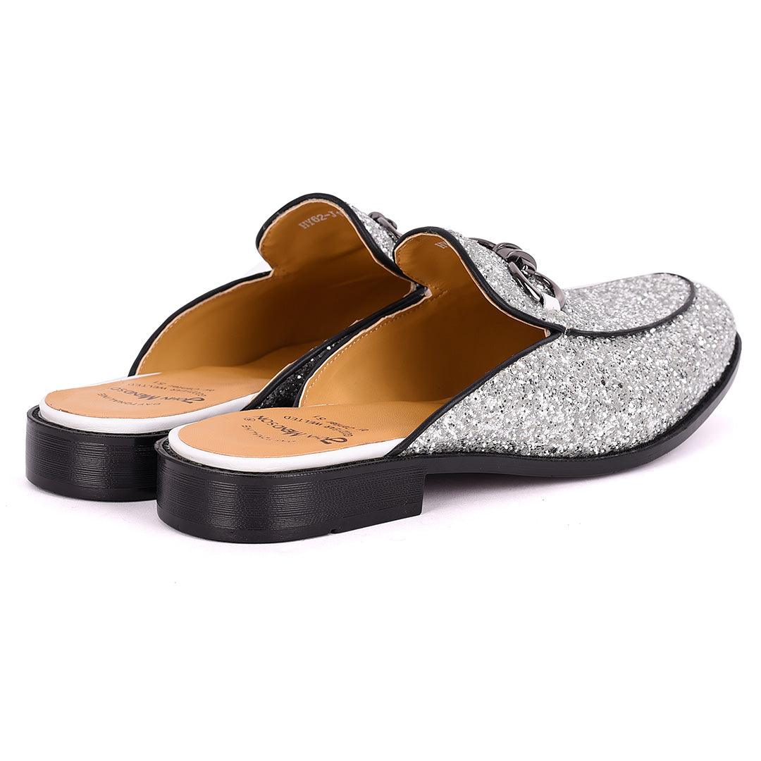 John Mendson Men's Silver Glittered Leather Half Shoe - Obeezi.com