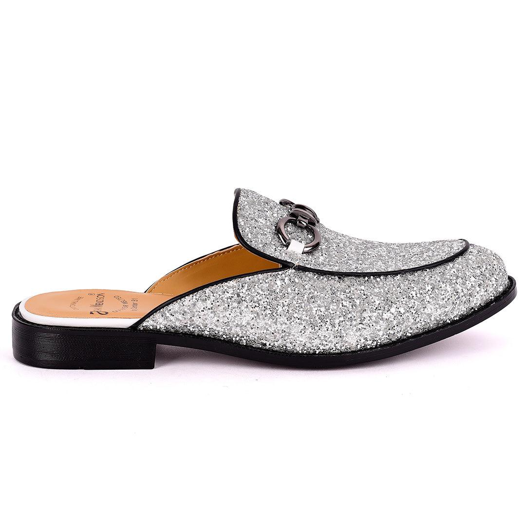 John Mendson Men's Silver Glittered Leather Half Shoe - Obeezi.com
