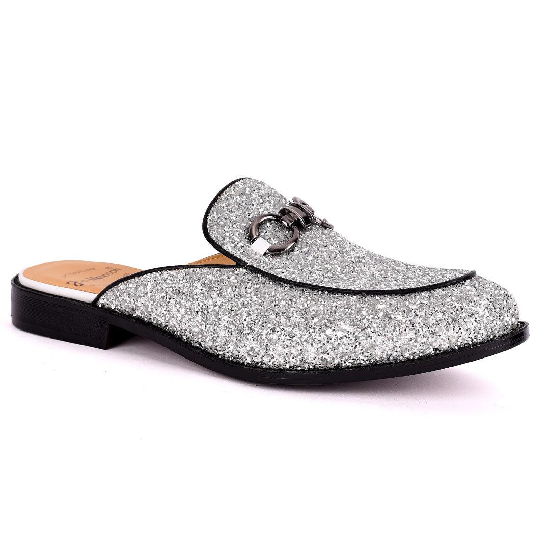 John Mendson Men's Silver Glittered Leather Half Shoe - Obeezi.com