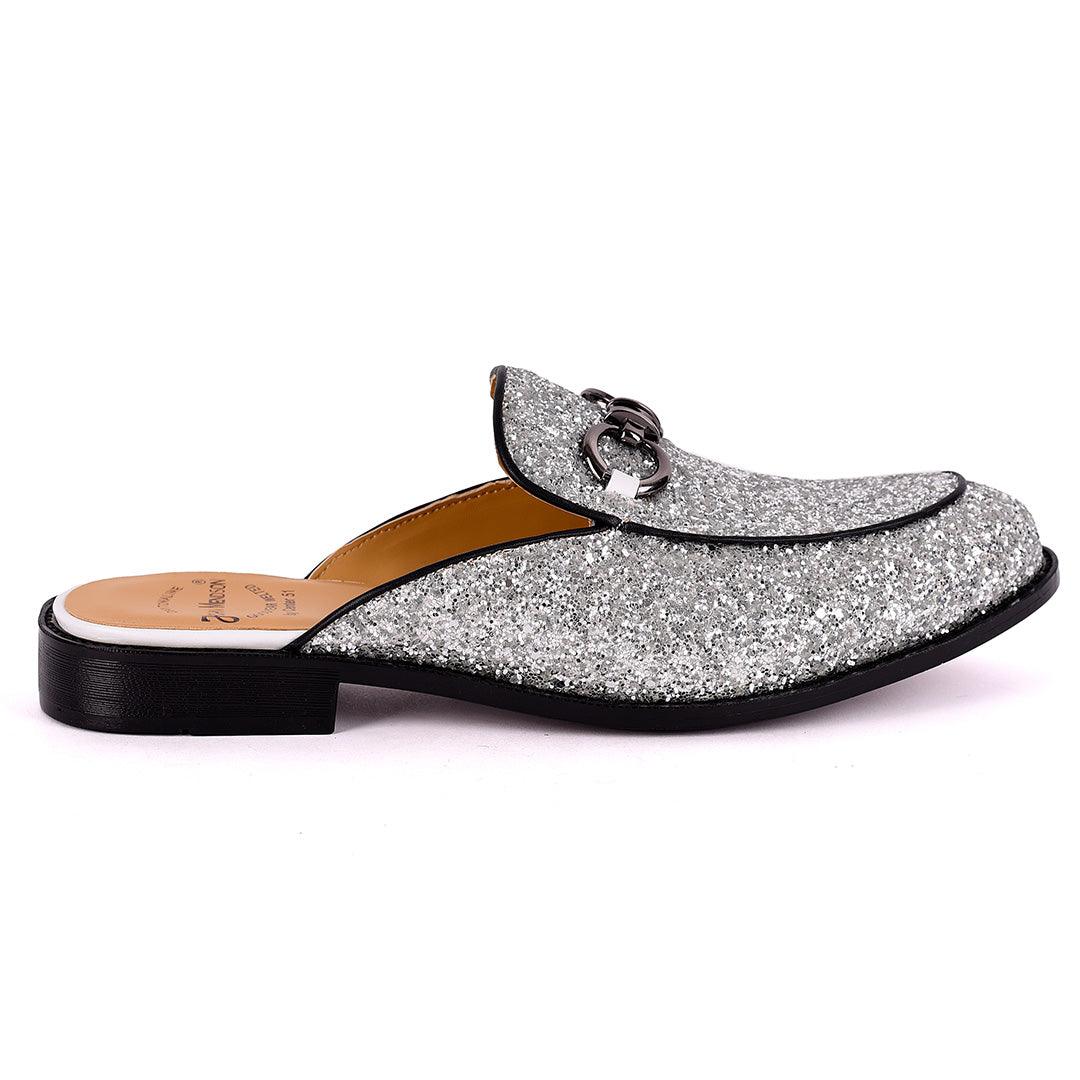 John Mendson Men's Silver Glittered Leather Half Shoe - Obeezi.com