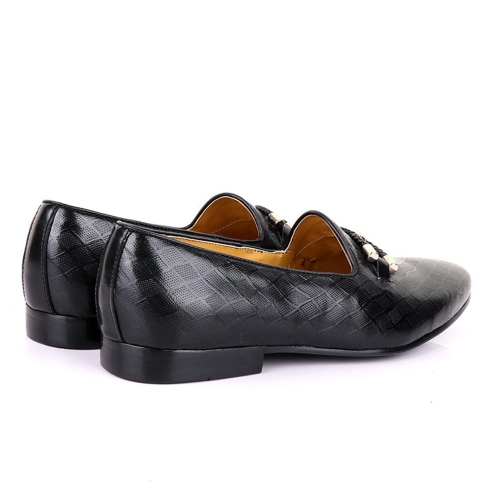 John Mendson Net Black Leather Shoe - Obeezi