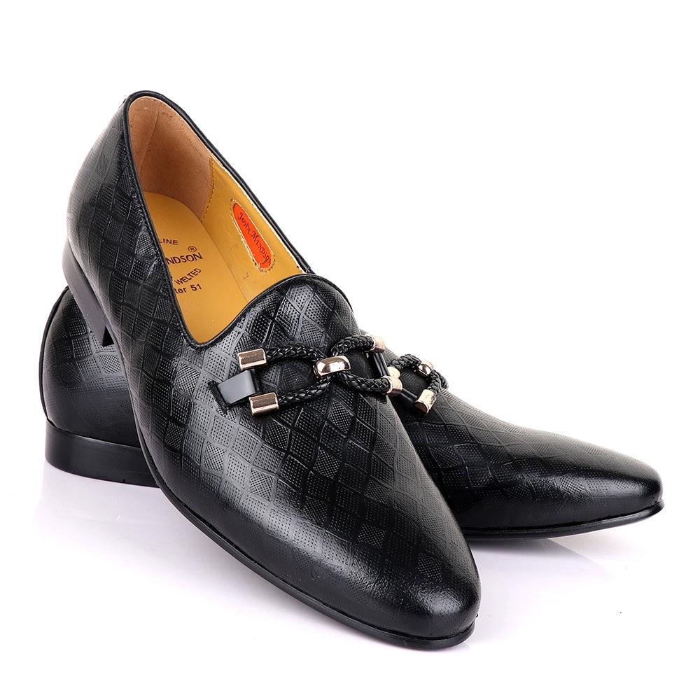 John Mendson Net Black Leather Shoe - Obeezi