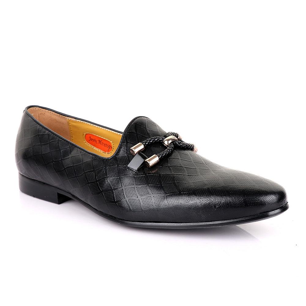 John Mendson Net Black Leather Shoe - Obeezi