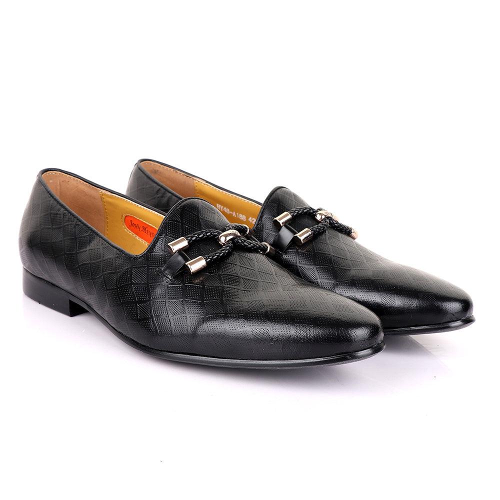 John Mendson Net Black Leather Shoe - Obeezi