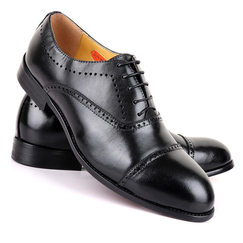John Mendson Oxford Dots Plain Black Leather Shoe - Obeezi