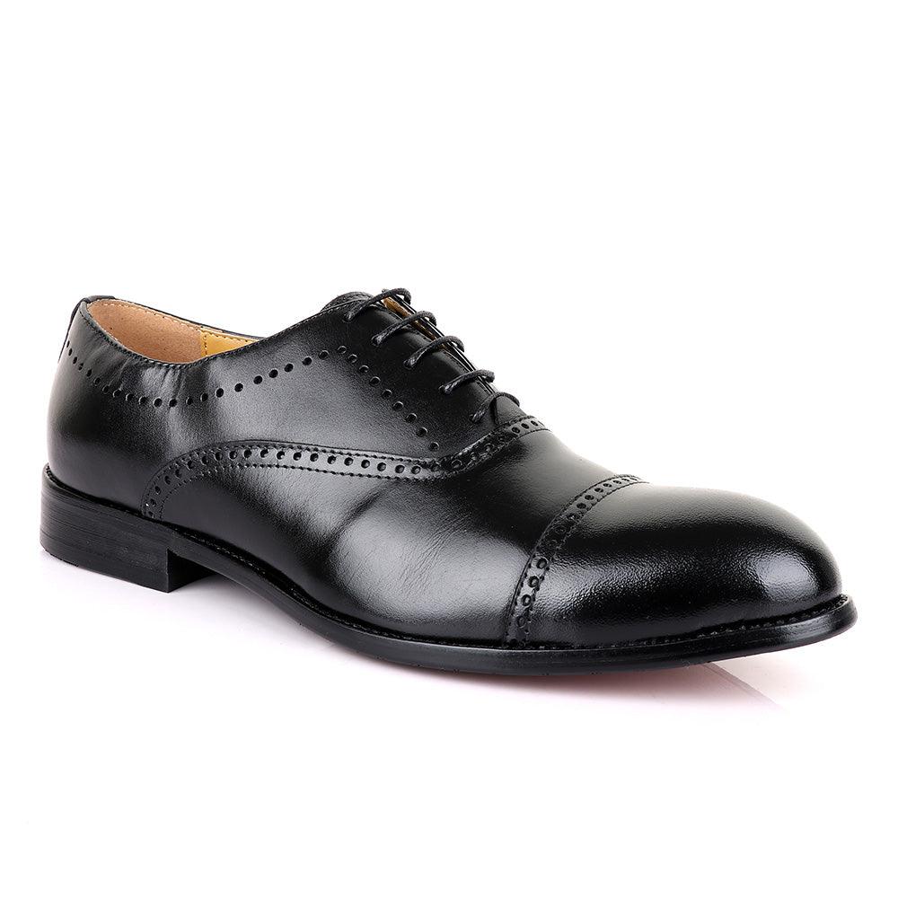 John Mendson Oxford Dots Plain Black Leather Shoe - Obeezi