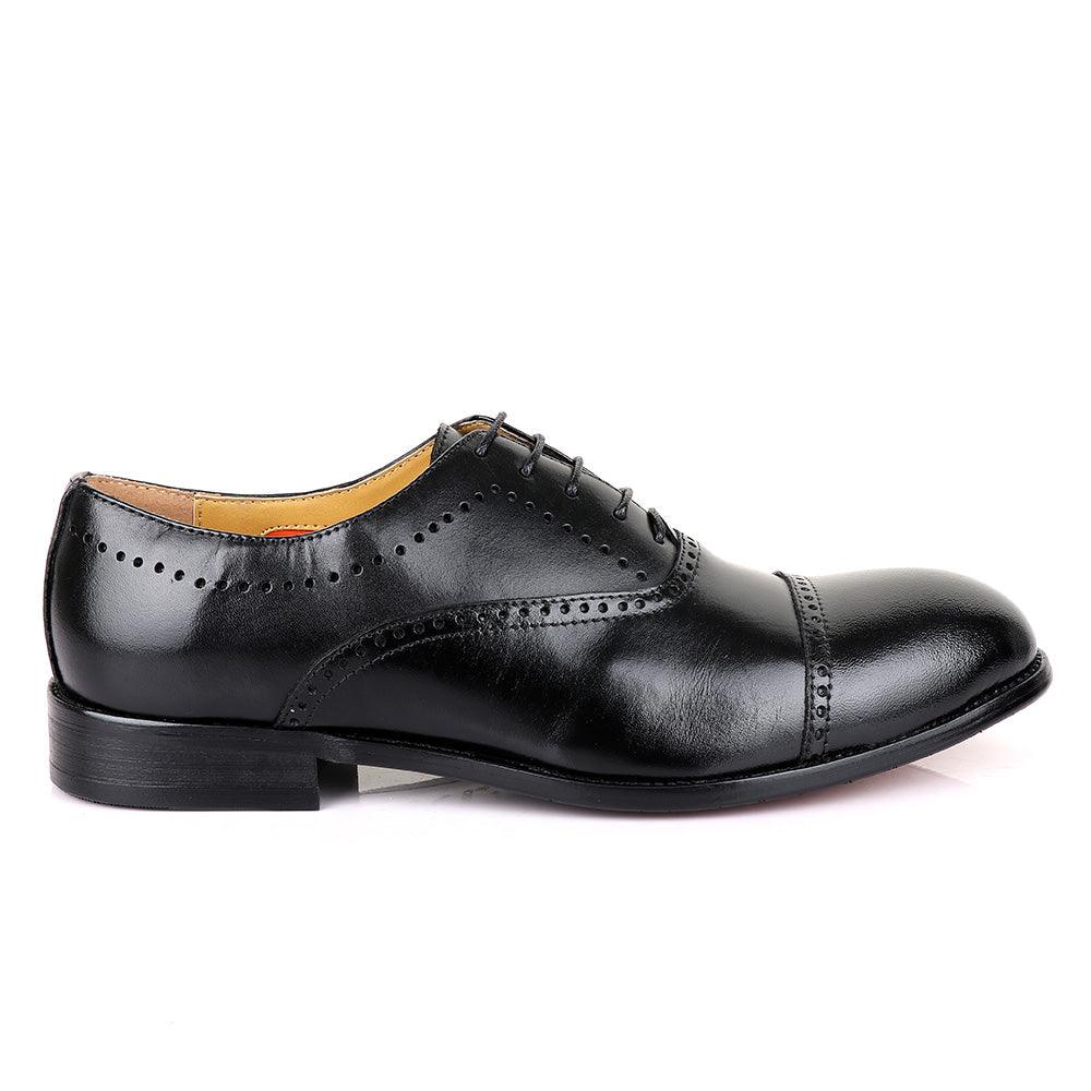 John Mendson Oxford Dots Plain Black Leather Shoe - Obeezi