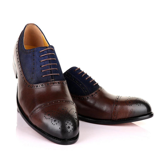 John Mendson Oxford Lace Up Coffee Brown Leather and Brown Suede Shoe - Obeezi