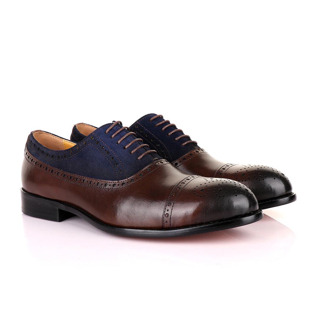 John Mendson Oxford Lace Up Coffee Brown Leather and Brown Suede Shoe - Obeezi