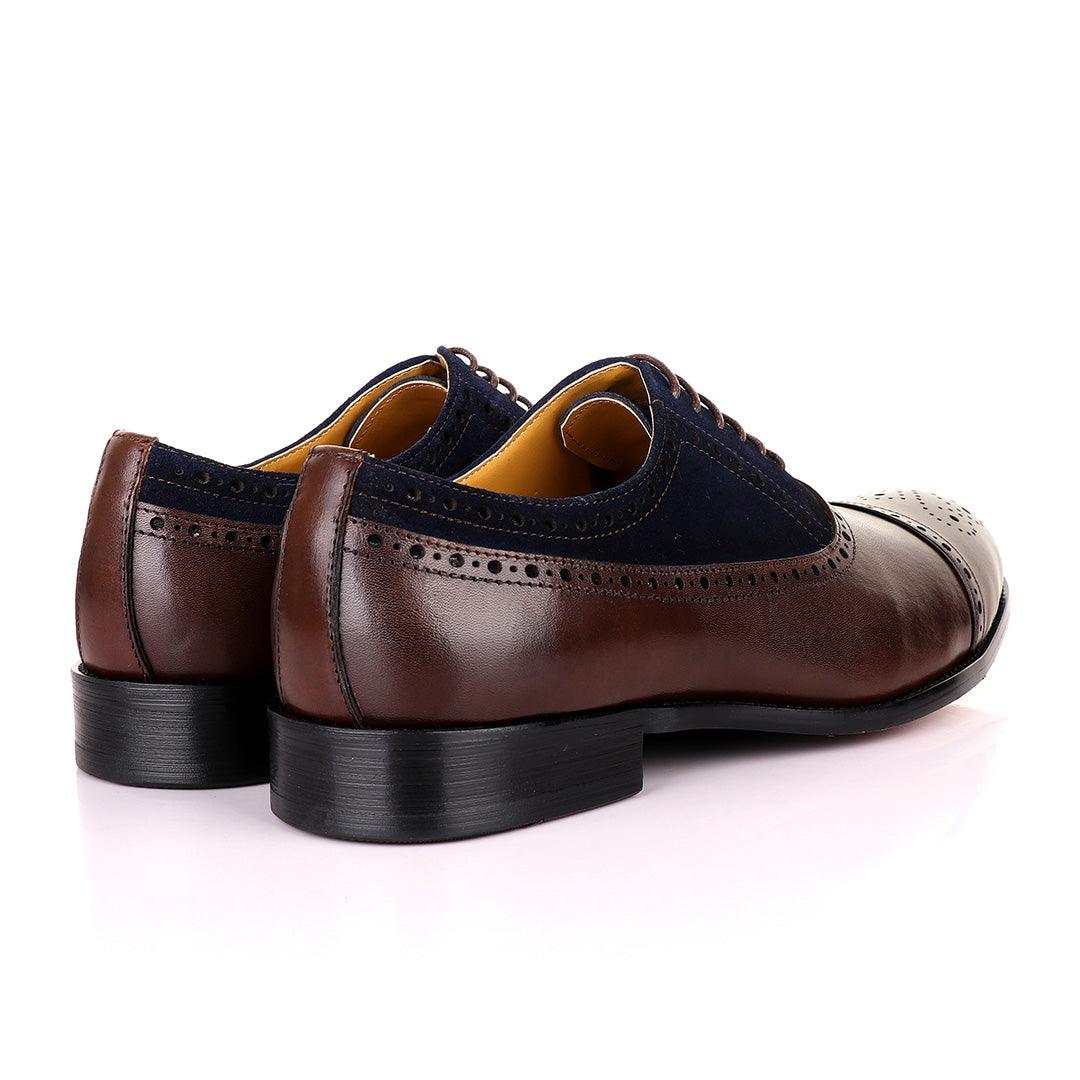John Mendson Oxford Lace Up Coffee Brown Leather and Brown Suede Shoe - Obeezi
