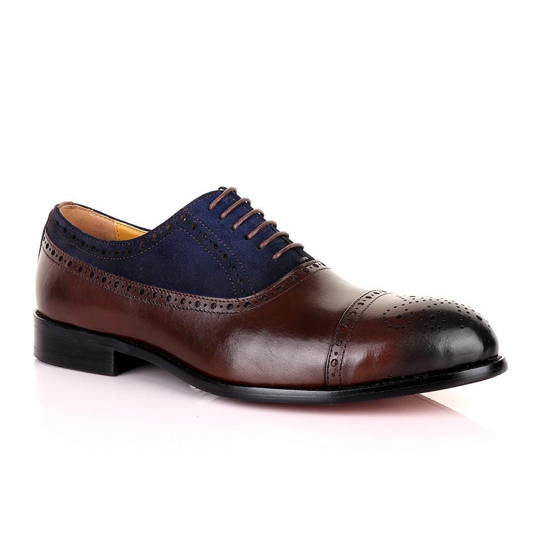John Mendson Oxford Lace Up Coffee Brown Leather and Brown Suede Shoe - Obeezi