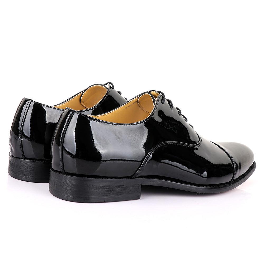 John Mendson Oxford Wetlips Black Leather Shoe - Obeezi