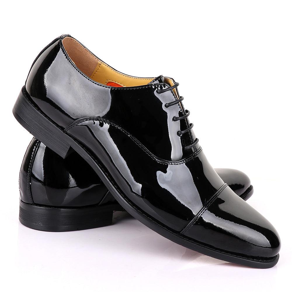 John Mendson Oxford Wetlips Black Leather Shoe - Obeezi