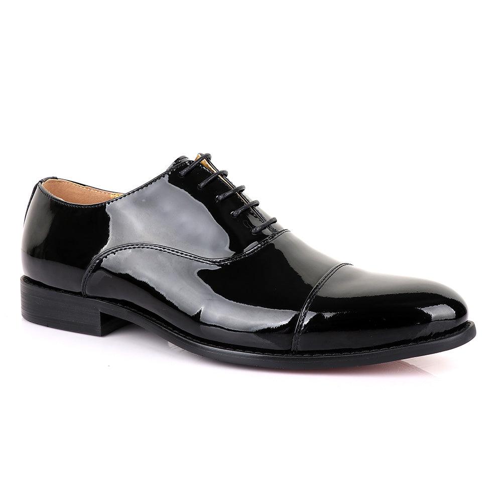John Mendson Oxford Wetlips Black Leather Shoe - Obeezi