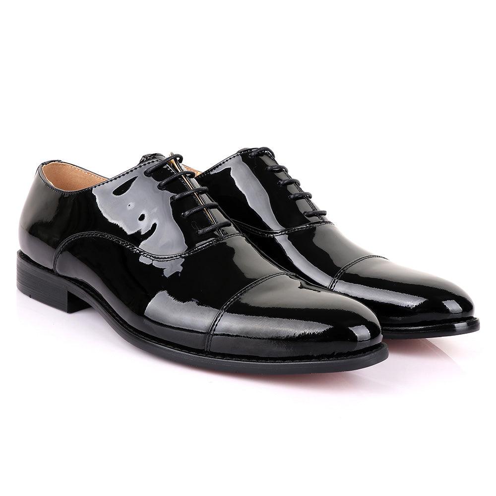 John Mendson Oxford Wetlips Black Leather Shoe - Obeezi