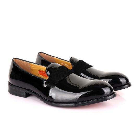John Mendson Patent Wetlips Black Tape Loafers Shoe - Obeezi