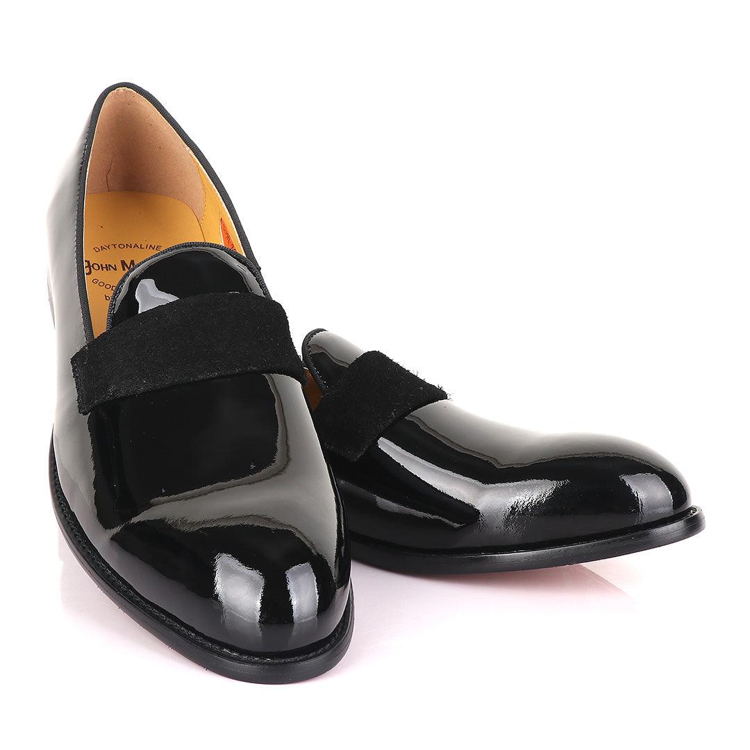 John Mendson Patent Wetlips Black Tape Loafers Shoe - Obeezi