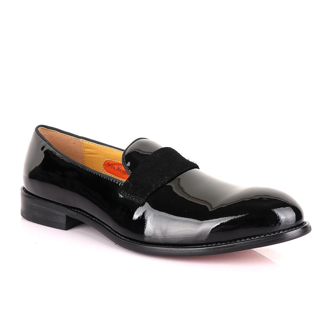 John Mendson Patent Wetlips Black Tape Loafers Shoe - Obeezi