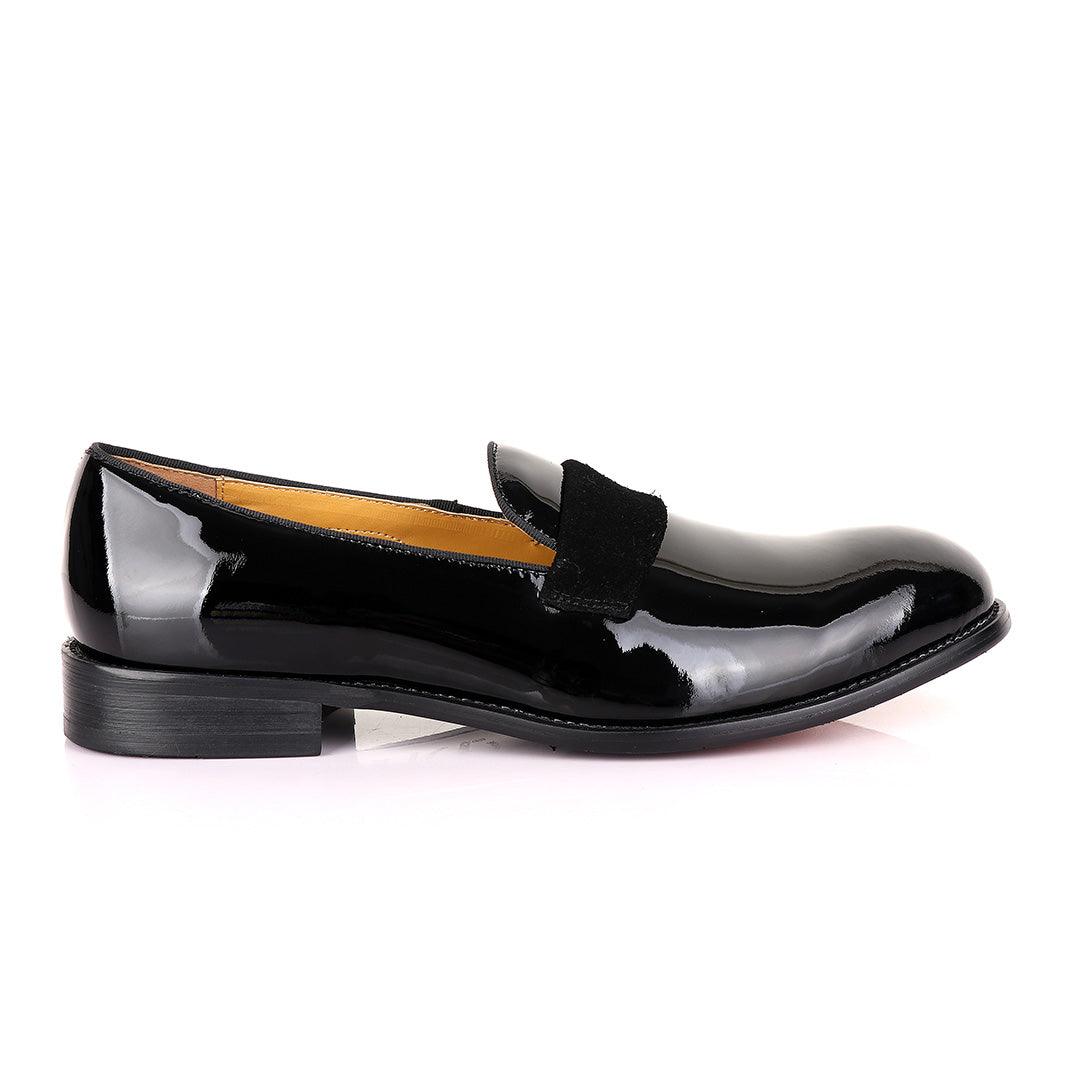 John Mendson Patent Wetlips Black Tape Loafers Shoe - Obeezi