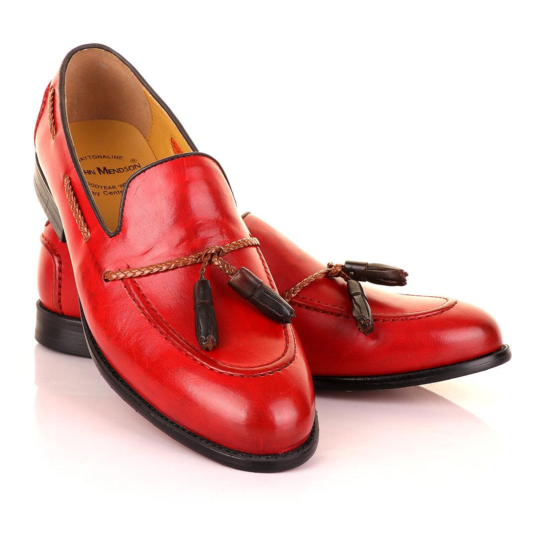 John Mendson Red with Brown Tassel Loafers - Obeezi