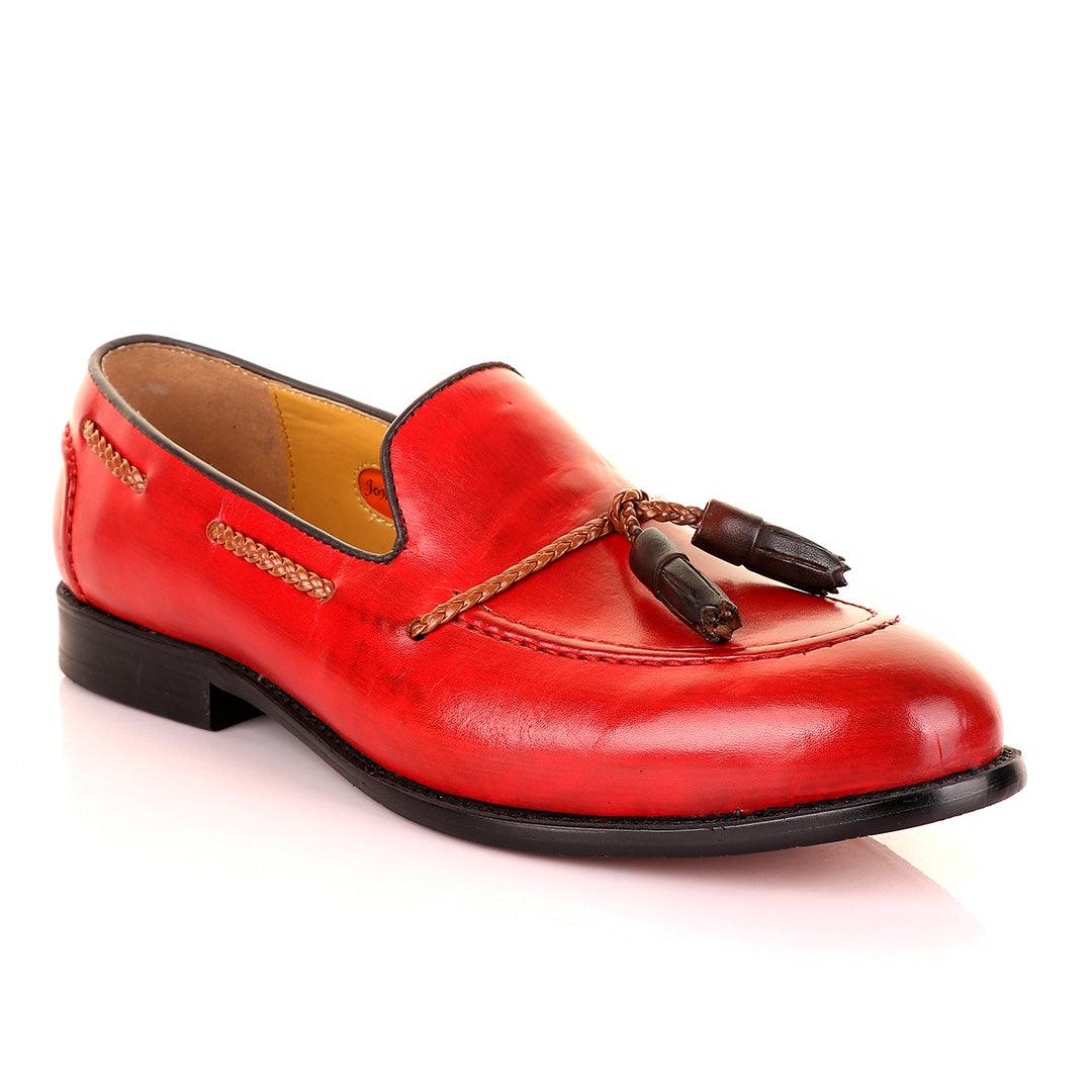 John Mendson Red with Brown Tassel Loafers - Obeezi