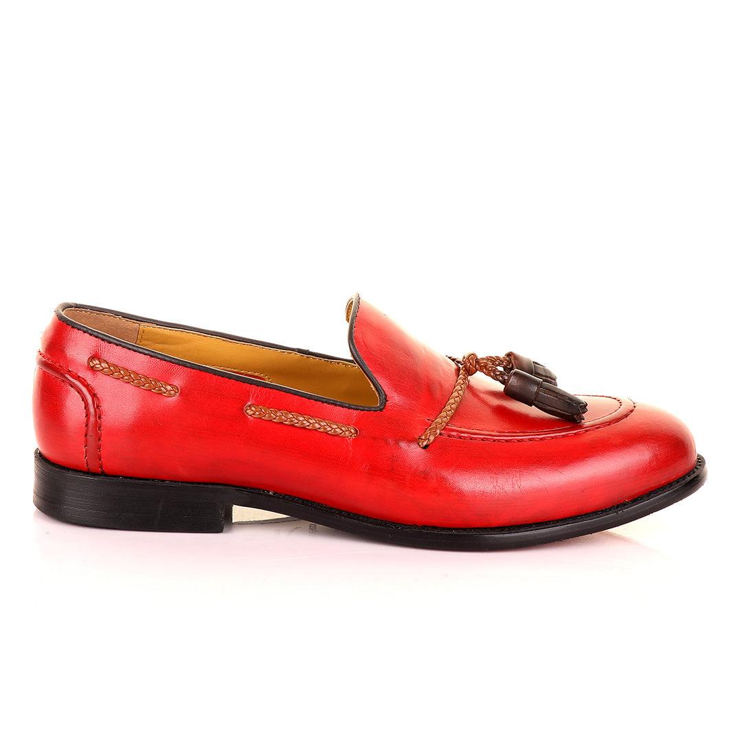 John Mendson Red with Brown Tassel Loafers - Obeezi