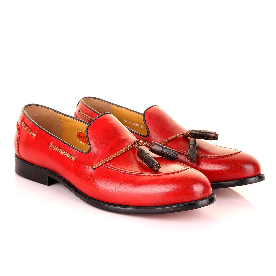 John Mendson Red with Brown Tassel Loafers - Obeezi