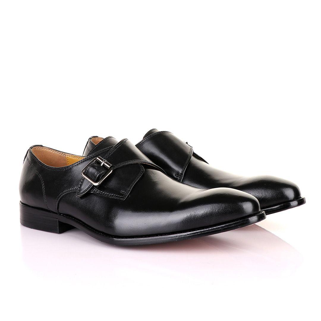 John Mendson Single Strap Black Leather Shoe - Obeezi
