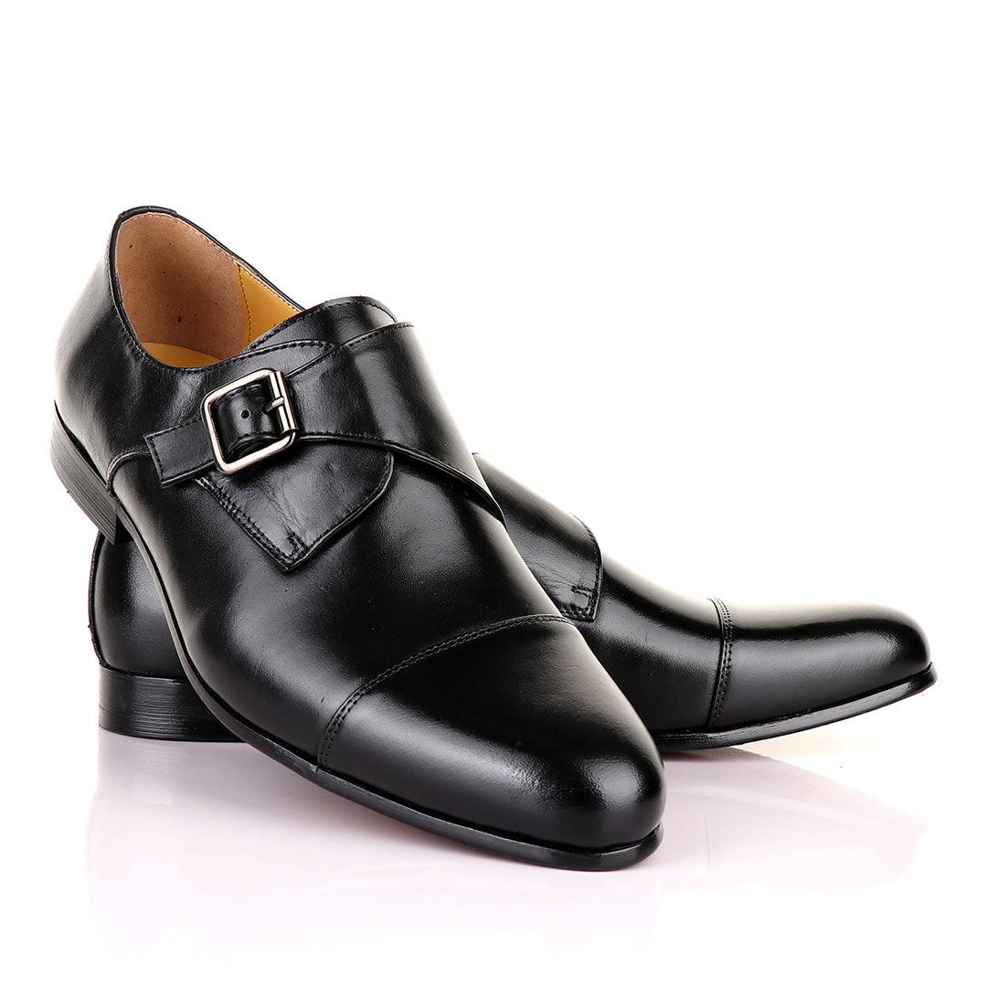 John Mendson Single Strap Buckle Leather Black Shoe - Obeezi