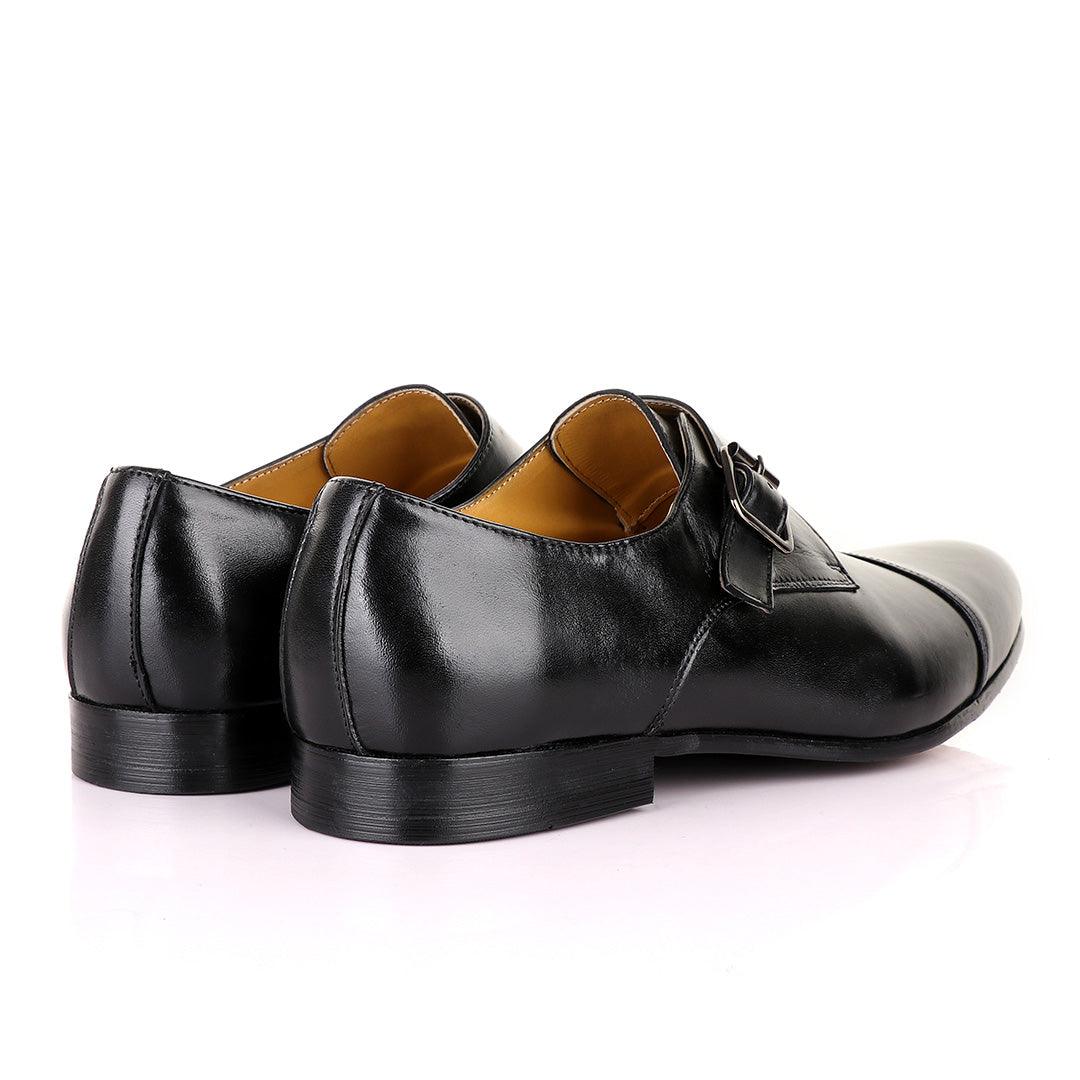 John Mendson Single Strap Buckle Leather Black Shoe - Obeezi