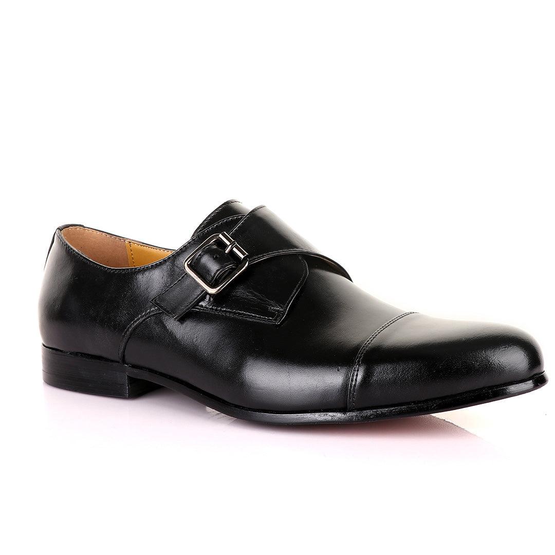 John Mendson Single Strap Buckle Leather Black Shoe - Obeezi