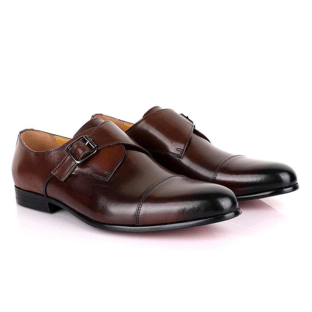 John Mendson Single Strap Coffee Leather Shoe - Obeezi