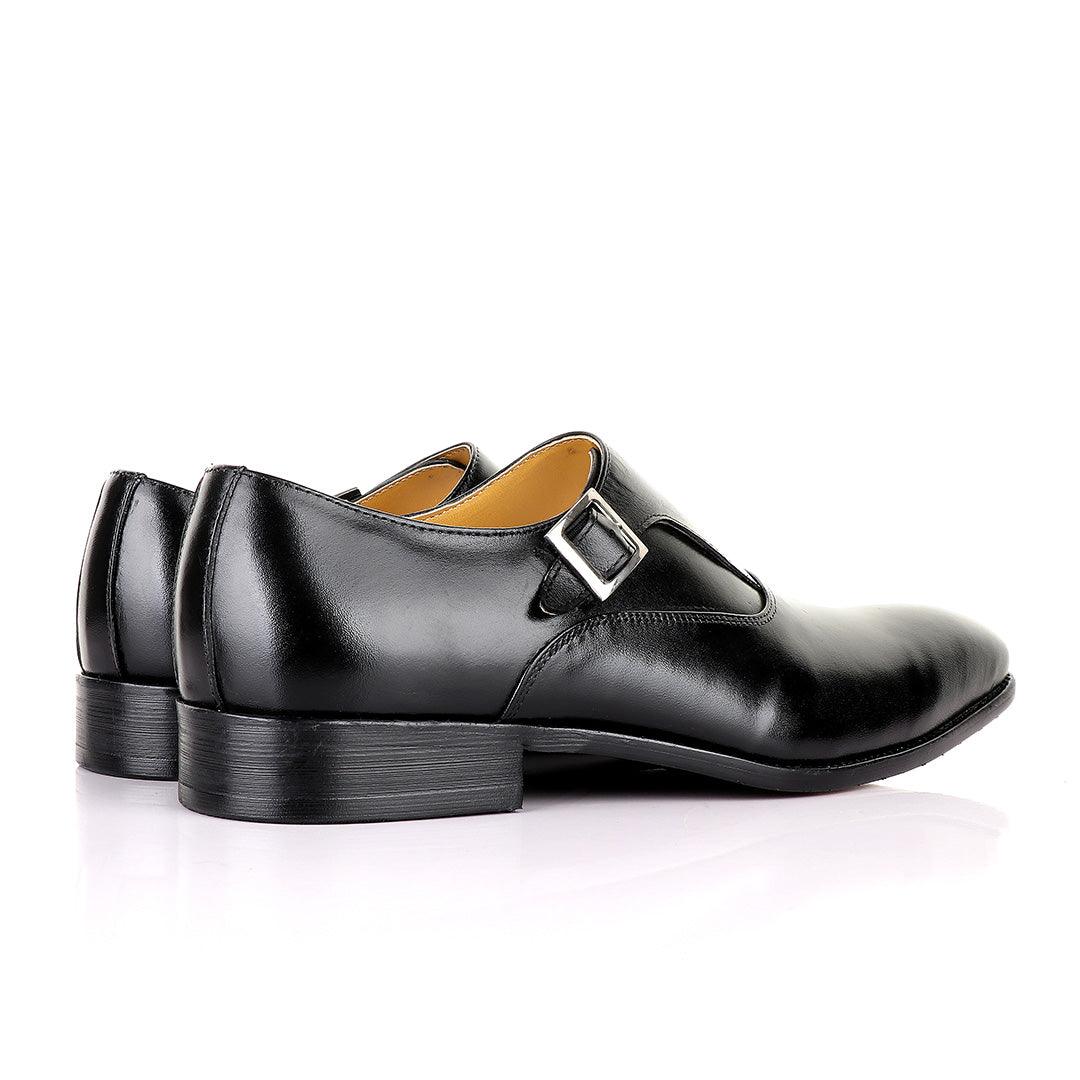John Mendson Single Strap SLip on pointed Black Leather Shoes - Obeezi