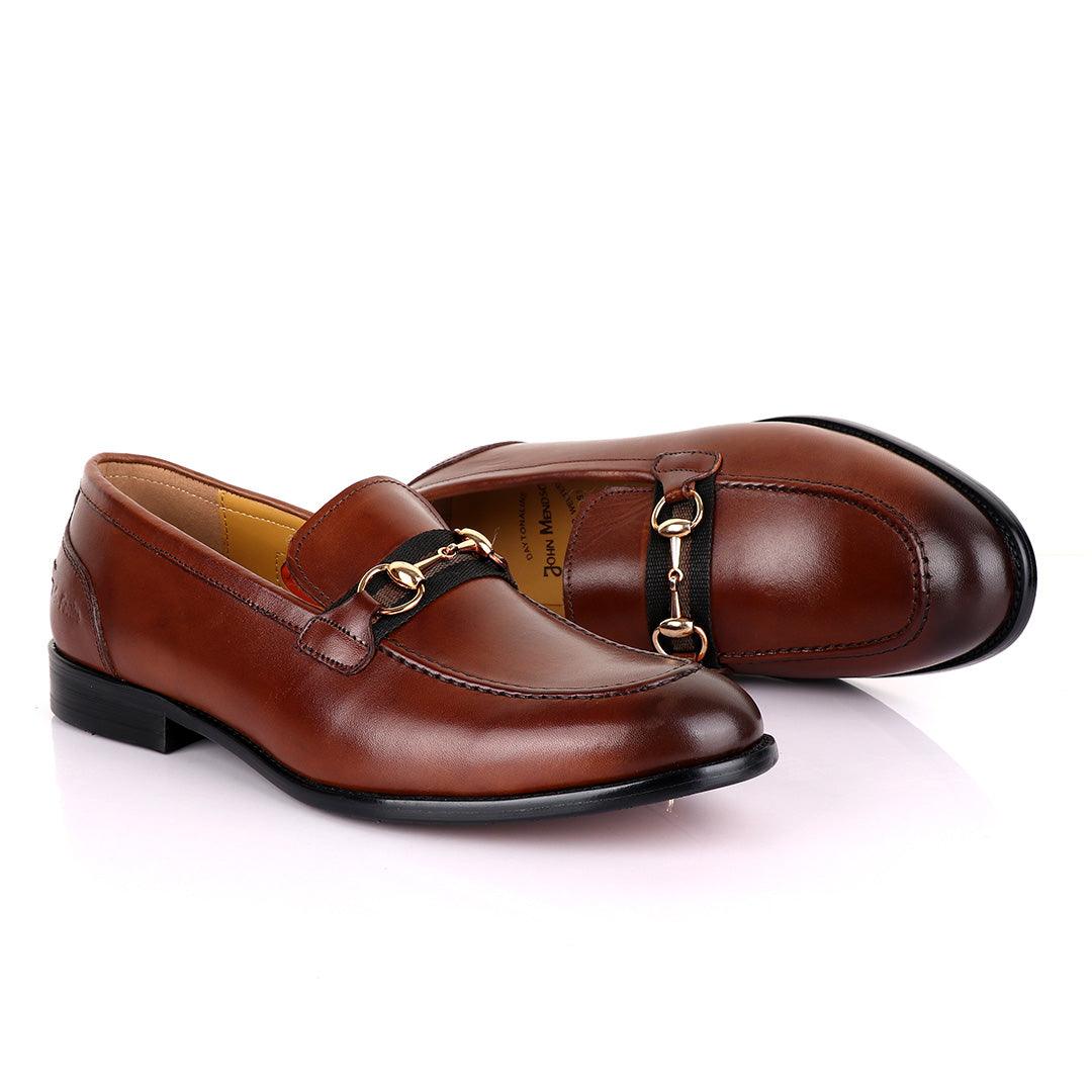 John Mendson Strap Leather Brown Loafers - Obeezi