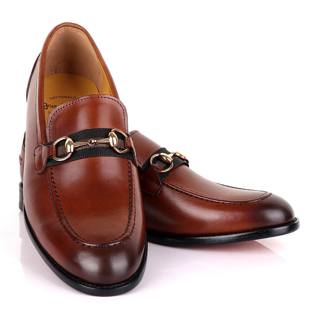 John Mendson Strap Leather Brown Loafers - Obeezi