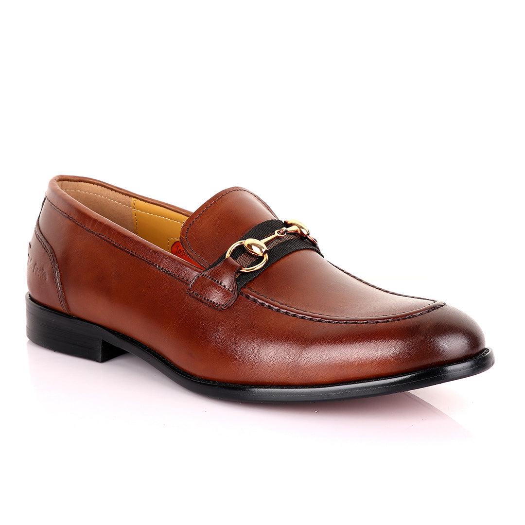 John Mendson Strap Leather Brown Loafers - Obeezi