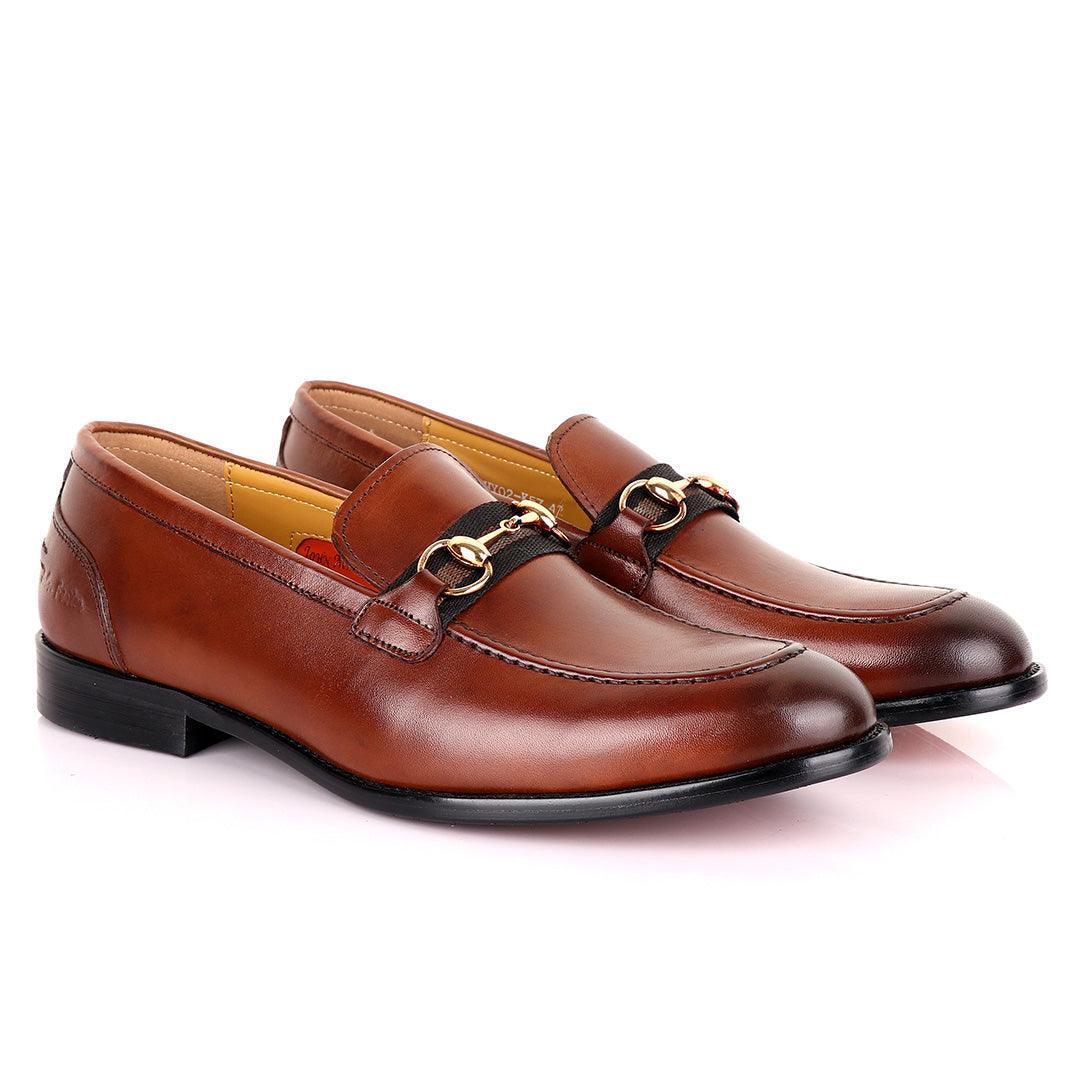 John Mendson Strap Leather Brown Loafers - Obeezi