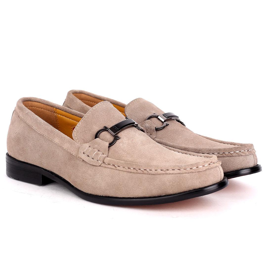 John Mendson Suede Grey Leather Chain logo Men's Shoe - Obeezi.com