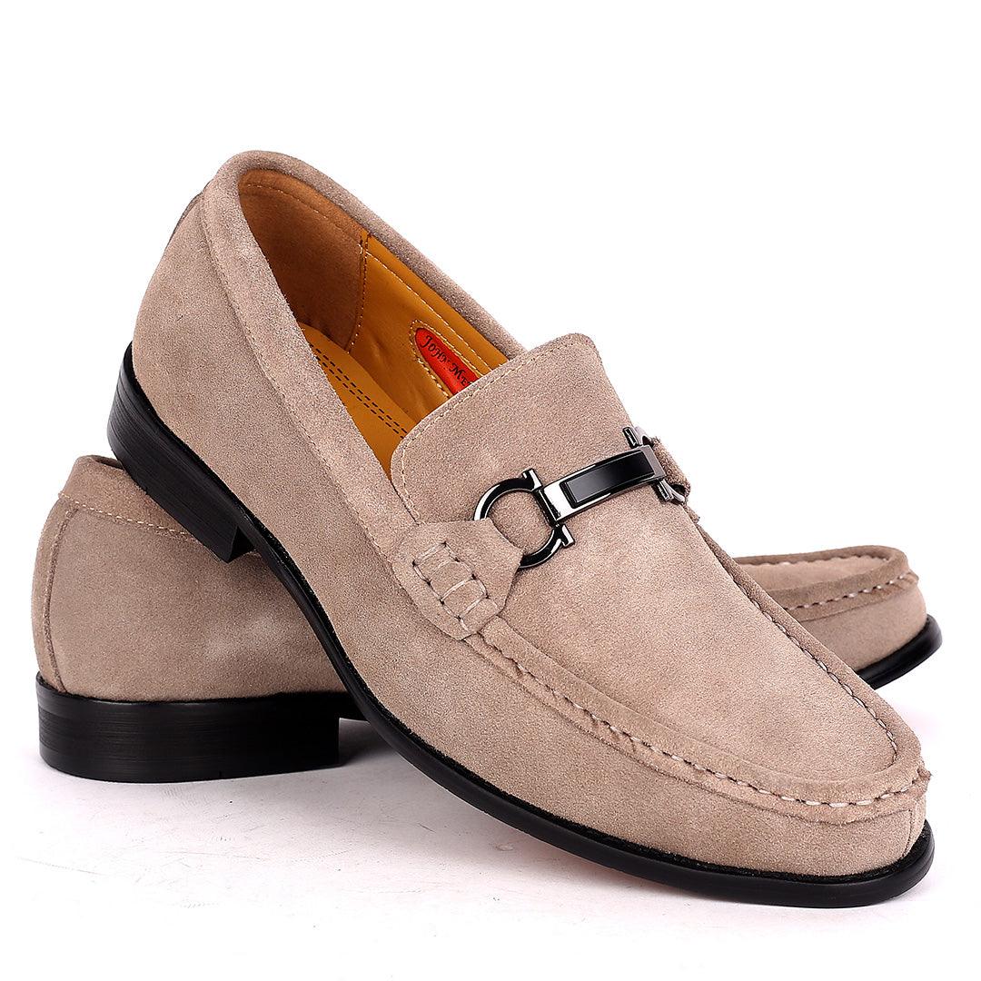 John Mendson Suede Grey Leather Chain logo Men's Shoe - Obeezi.com