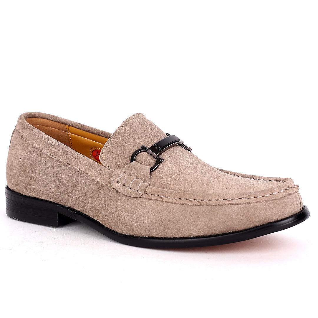 John Mendson Suede Grey Leather Chain logo Men's Shoe - Obeezi.com