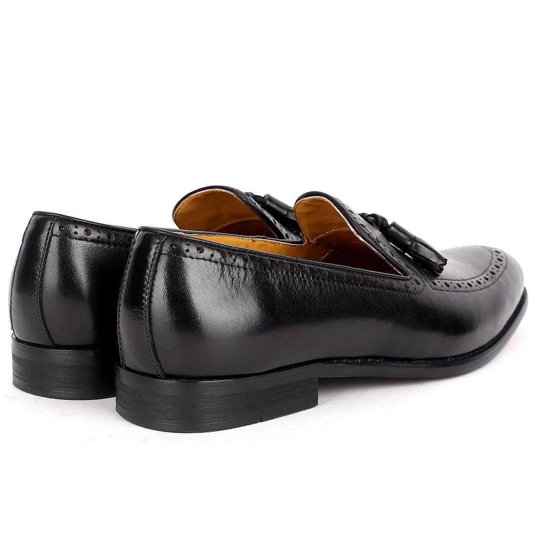 John Mendson Superlative Black Designed Side Perforated designed Men's Shoe - Obeezi.com