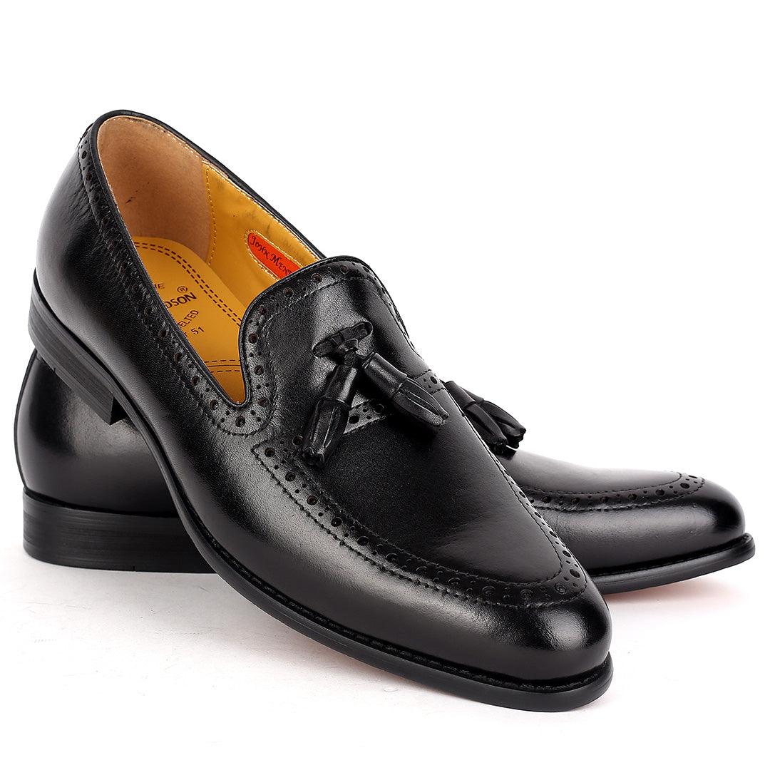 John Mendson Superlative Black Designed Side Perforated designed Men's Shoe - Obeezi.com